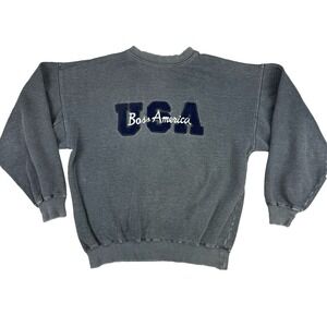 Vtg 90s Boss America USA Crewneck Sweatshirt Men's Large Gray Fleece Spellout